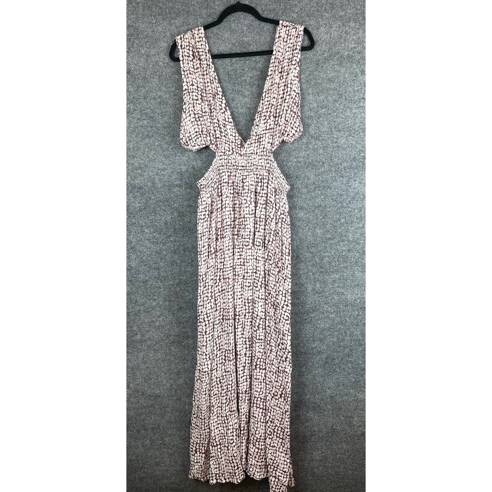 Charmed Hearts Maxi Dress Women 1X Purple White New Cut Out Open Back V-Neck